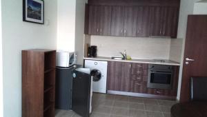 eine kleine Küche mit Spüle und Geschirrspüler in der Unterkunft Top Lodge Apartments in Bansko