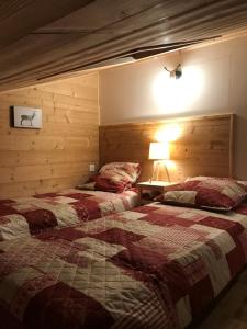 a bedroom with two beds and a lamp in it at La Grande Ourse - 4 pièces, 6 personnes in Méribel