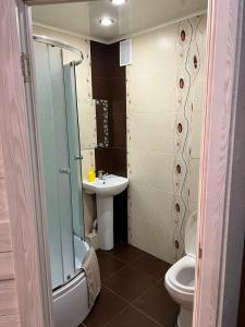 ノヴォロシースクにあるапартаменты 36のバスルーム(シャワー、トイレ、シンク付)