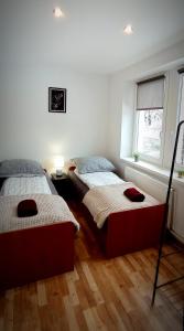 a bedroom with two beds and a window at Apartament u Edka przy Dolnej II in Świeradów-Zdrój