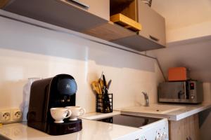 a kitchen with a coffee maker on a counter at Charmant studio à quelques pas du centre-ville in Troyes