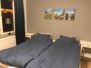 twee bedden naast elkaar in een slaapkamer bij Hammarö Vandrarhem in Hammarö