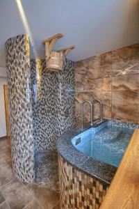 a bathroom with a jacuzzi tub in a room at Pension Polonia in Vrchlabí