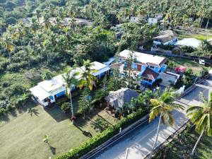 an aerial view of a house with palm trees at Casa Azul Las Galeras in Las Galeras