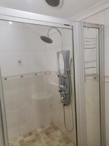a shower in a bathroom with a glass door at QTEN CASINO in Pietermaritzburg