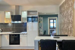a kitchen with a refrigerator and a table with chairs at Les Mulots - Apartment T3 of 56 sqm in Annecy