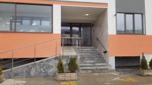a house with a staircase in front of it at Eme Apartments 2 in Braşov