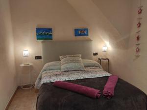 a bedroom with a bed with two pillows on it at Can Resiu in Serinyà