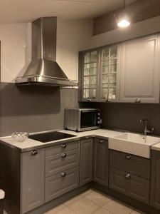 a kitchen with a sink and a microwave at Crystal House in Cavalese