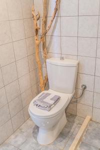 een badkamer met een wit toilet in een kamer bij CrossRhodes Villas in Pefki Rhodes