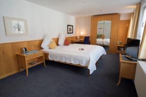 a hotel room with a bed and a television at Hotel-Restaurant Anne-Sophie in Künzelsau +80 photos