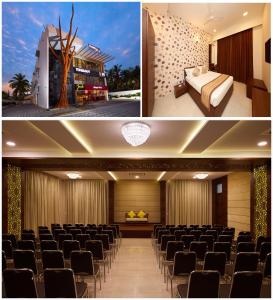 um quarto com uma cama e um quarto com cadeiras em Hotel Kamar Residences and Banquets em Chennai