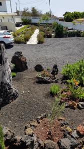 a garden with rocks and plants in a driveway at Casa Lela II in Fuencaliente de la Palma