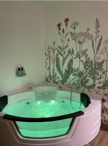 uma banheira com água verde na casa de banho em Loft Ben A Ocaz em Benaocaz