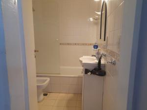 a bathroom with a sink and a toilet at Departamento céntrico, en peatonal, con terraza in Concordia