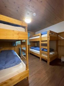 1 Schlafzimmer mit 3 Etagenbetten in einer Hütte in der Unterkunft Casa Mia in Egg