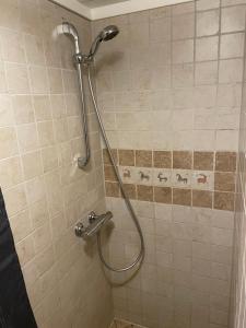 a shower with a hose in a bathroom at Ski and Bike-In and Out in Hafjell