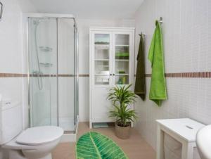 ein Badezimmer mit einem WC, einer Dusche und einer Pflanze in der Unterkunft Estudio Playa Palo in Málaga