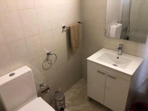 a bathroom with a sink and a toilet and a mirror at EXCELENTE Apto. 6 pax, TABLERO 12, cerca PLAYA DEL INGLES in El Tablero