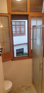 een badkamer met een raam, een douche en een toilet bij Casa Típica Cordobesa in Córdoba