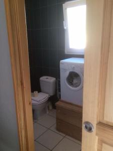 ein Badezimmer mit einem WC und einer Waschmaschine in der Unterkunft Le Coin Tranquille au pied du Puy de Dôme in Pontgibaud