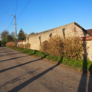 un mur en briques avec des buissons à côté d'une rue dans l'établissement La Roseaulière, à Bazinghen