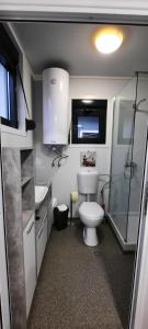 un piccolo bagno con un water e un lavandino di Gemütliches Tiny Home mit 30m2 inklusive Kochmöglichkeit a Lenzing Altre 18 foto