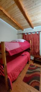 1 Schlafzimmer mit 2 Etagenbetten und einem Teppich in der Unterkunft Cabaña Las Orquideas 1 Laguna Verde, Valparaiso in Valparaíso