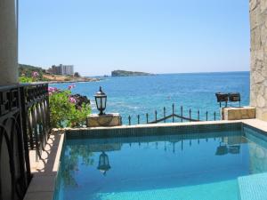 a swimming pool with a view of the ocean at Villa Yukka in Utjeha