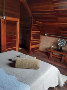 聖若澤達巴拉的住宿－Casa/chalé Furnas - Capitólio MG，一间卧室配有一张带枕头的床