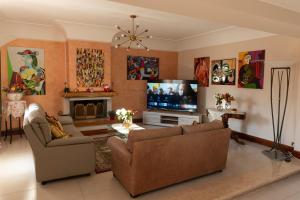 Sala de estar con 2 sofás y TV en Villa Annamaria, en Cassino