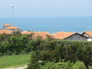 安格雷的住宿－ANGLET-BIARRITZ Studio vue Mer - Terrasse + Garage，灌木丛中的一群房子