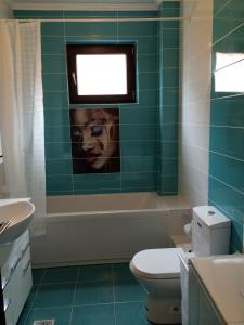 ブシュテニにあるApartament Holiday Busteniのバスルーム(トイレ付)、壁掛けテレビが備わります。 +13枚の写真