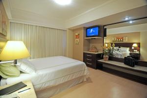 ロンドリーナにあるBourbon Londrina Business Hotelのベッドとテレビが備わるホテルルームです。