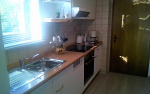 a kitchen with a sink and a counter top at Ferienwohnung Am Stachelsrain in Zella-Mehlis