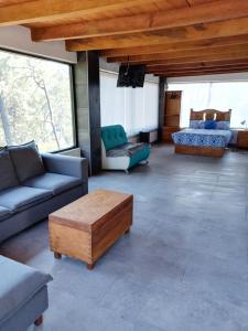 a living room with a couch and a bed at Mazamitla Pinos del Rio in Mazamitla