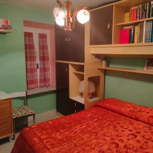 een slaapkamer met een bed en een boekenplank bij Appartamento in Borgo storico (San Vito Romano) in San Vito Romano