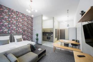 Kuchyň nebo kuchyňský kout v ubytování KobyLoft stylisches Apartment Herford City, barrierefrei&Parkplatz