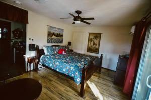 a bedroom with a bed and a ceiling fan at Vinofilia Wine Country Inn in Valle de Guadalupe