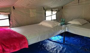 a bedroom with two beds in a room with windows at The Raajas - Camp & Resorts in Rishīkesh