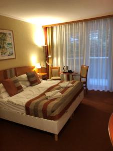 a hotel room with a large bed in a room at Hotel Spa Hévíz in Hévíz