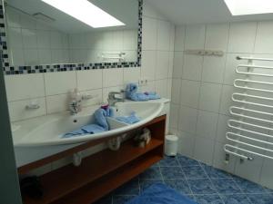 a bathroom with a sink and a mirror at Ferienwohnung Anita in Sankt Gallenkirch