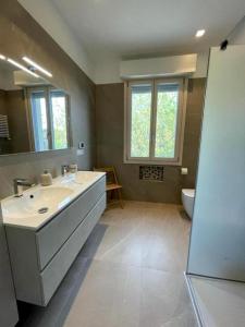 a bathroom with a large sink and a toilet at La Casa degli Artisti in Castel Maggiore