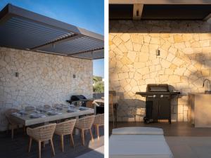 ハニア・タウンにあるAthina Luxury Villa, with Pool & Walk to the Beach, By ThinkVillaのダイニングルーム(テーブル、グリル付)