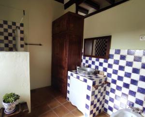 DurónCasa Rural El Botánico的一个带水槽和 ⁇ 形墙的厨房