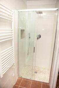 una doccia con una porta in vetro in un bagno di Domina Trastevere Apartment - Roma a Roma Altre 13 foto