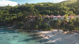 an aerial view of a resort on a beach at Legon Waru Cottage in Karimunjawa