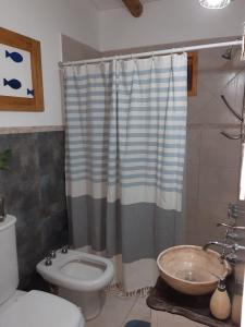 a bathroom with a toilet and a sink and a shower at El Nevado Casa de Campo in San Rafael