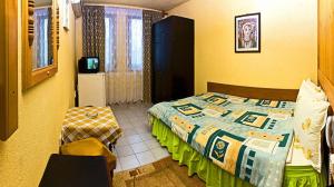 a bedroom with a bed and a tv in it at Hotel Vesta in Kazanlŭk