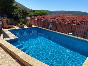 a large blue swimming pool in front of a building at Villa Delfin in Vis
